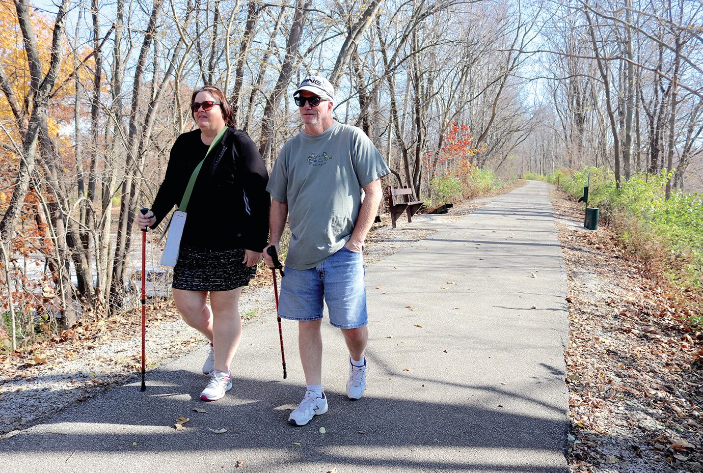 Shannon and Mitch Harmon take advantage of Friday's fair weather by visiting Rock River Ridge Trailhead for some socially distanced exercise.